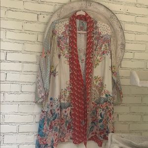 Johnny Was Patterned Silk Kimono Jade